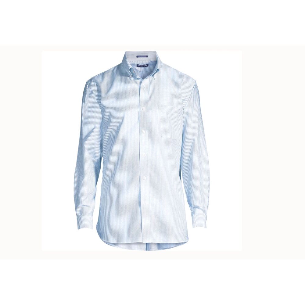 Land’s End Hyde Park Oxford Men’s Tall 16.5-37 Blue White Striped Dress Shirt